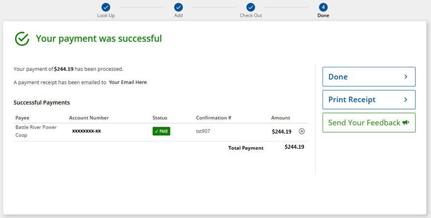 KUBRA Payment Success Screen