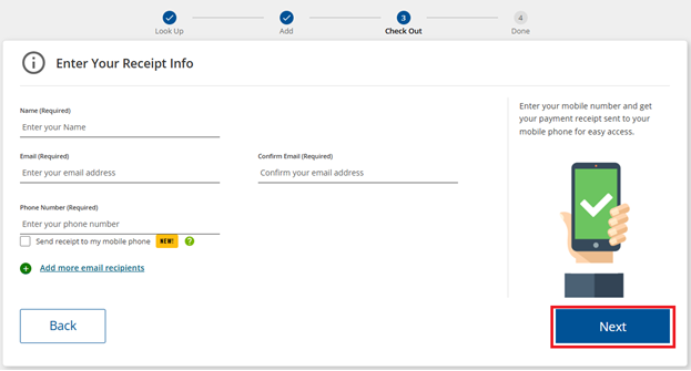 KUBRA Receipt Information Screen