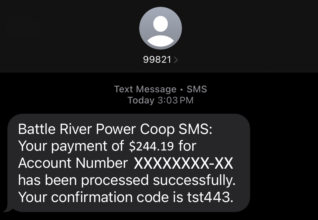 KUBRA Text Receipt Screen