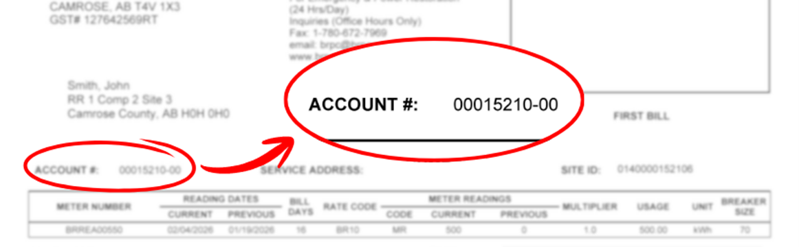 BRPC Account Number on Invoice