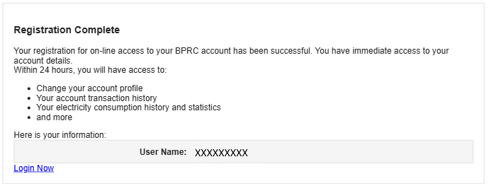 Screen shot of registration complete email