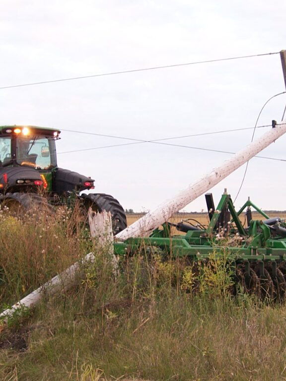 powerline downed by farm tractor seeder