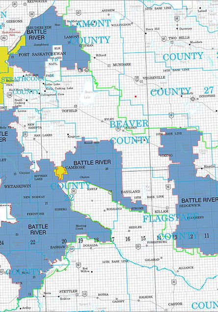 map of Battle River Power Coop service areas in Alberta